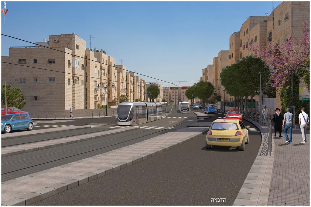 קו האדום של הרכבת הקלה בנווה יעקב(הדמיה: תכנית אב לתחבורה)