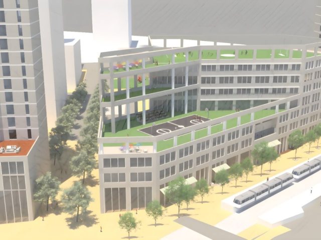 המתחם המתוכנן בין הרחובות בר יוחאי ושדרות דב יוסף. קרדיט הדמיה: כהן טולקובסקי אדריכלים