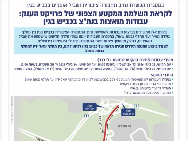 עבודות בכביש בגין 