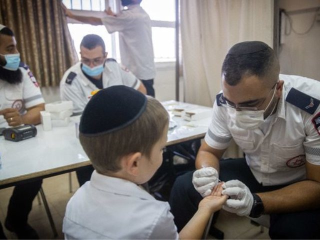 בדיקה סרולוגית לתלמיד. צילום: יונתן זינדל פלאש90