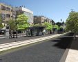 הדמיית הקו הירוק של הרכבת הקלה בצומת בר אילן. (הדמיה: באדיבות צוות אב לתחבורה ירושלים